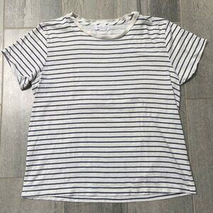 Velvet by Graham & Spencer Distressed Striped Crewneck T-Shirt Blue/White--Large